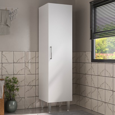 Armário Multiuso 1 Porta 3 Prateleiras Branco - Ozini Móveis