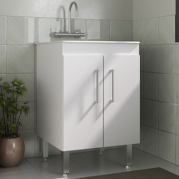 Armário Multiuso 2 Portas com Tanque 45l Branco - Ozini Móveis