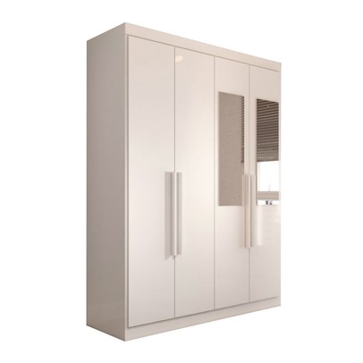 Guarda-Roupa Solteiro Mykonos 4 Portas 2 Gavetas com Espelho Branco - Panorama Móveis