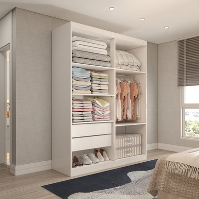 Guarda-Roupa Solteiro Mykonos 4 Portas 2 Gavetas com Espelho Branco - Panorama Móveis