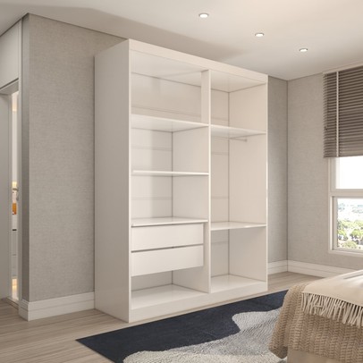Guarda-Roupa Solteiro Mykonos 4 Portas 2 Gavetas com Espelho Branco - Panorama Móveis