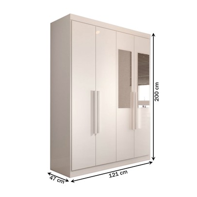 Guarda-Roupa Solteiro Mykonos 4 Portas 2 Gavetas com Espelho Branco - Panorama Móveis