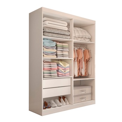 Guarda-Roupa Solteiro Mykonos 4 Portas 2 Gavetas com Espelho Branco - Panorama Móveis