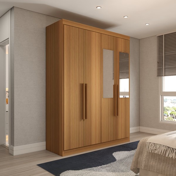 Guarda-Roupa Solteiro Mykonos 4 Portas 2 Gavetas com Espelho Cinamomo - Panorama Móveis