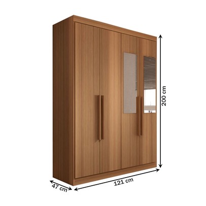 Guarda-Roupa Solteiro Mykonos 4 Portas 2 Gavetas com Espelho Cinamomo - Panorama Móveis