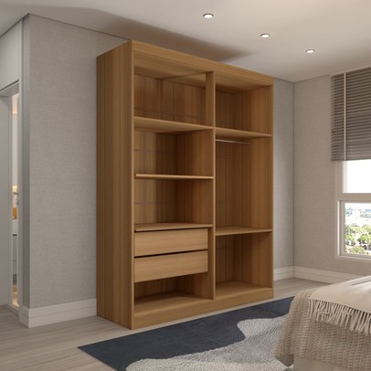 Guarda-Roupa Solteiro Mykonos 4 Portas 2 Gavetas com Espelho Cinamomo - Panorama Móveis