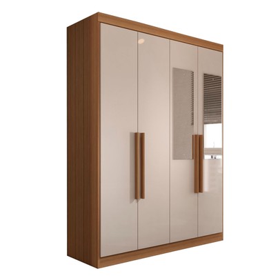 Guarda-Roupa Solteiro Mykonos 4 Portas 2 Gavetas com Espelho Cinamomo/Off White - Panorama Móveis