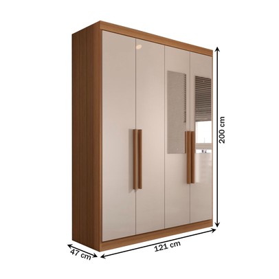 Guarda-Roupa Solteiro Mykonos 4 Portas 2 Gavetas com Espelho Cinamomo/Off White - Panorama Móveis