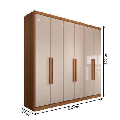 Guarda-Roupa Casal Mykonos 6 Portas 2 Gavetas Cinamomo/Off White - Panorama Móveis