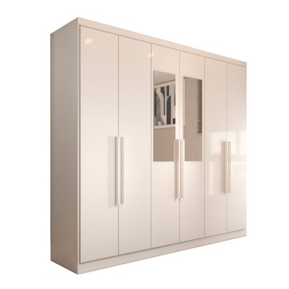 Guarda-Roupa Casal Mykonos 6 Portas 2 Gavetas com Espelho Branco - Panorama Móveis