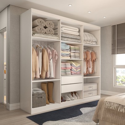 Guarda-Roupa Casal Mykonos 6 Portas 2 Gavetas com Espelho Branco - Panorama Móveis