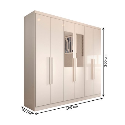 Guarda-Roupa Casal Mykonos 6 Portas 2 Gavetas com Espelho Branco - Panorama Móveis