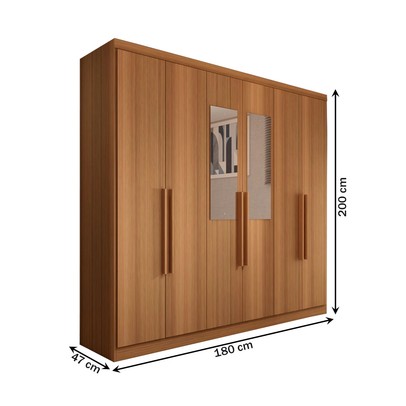 Guarda-Roupa Casal Mykonos 6 Portas 2 Gavetas com Espelho Cinamomo - Panorama Móveis