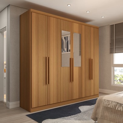 Guarda-Roupa Casal Mykonos 6 Portas 2 Gavetas com Espelho Cinamomo - Panorama Móveis