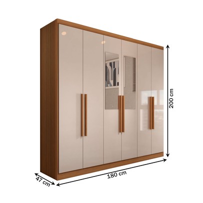 Guarda-Roupa Casal Mykonos 6 Portas 2 Gavetas com Espelho Cinamomo/Off White - Panorama Móveis