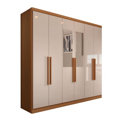 Guarda-Roupa Casal Mykonos 6 Portas 2 Gavetas com Espelho Cinamomo/Off White - Panorama Móveis