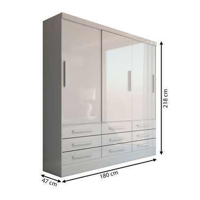 Guarda-Roupa Casal Ferrara 3 Portas 9 Gavetas Branco - Panorama Móveis
