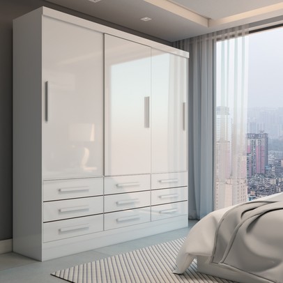 Guarda-Roupa Casal Ferrara 3 Portas 9 Gavetas Branco - Panorama Móveis