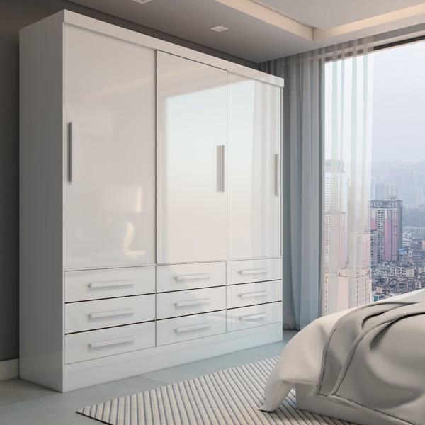 Guarda-Roupa Casal Ferrara 3 Portas 9 Gavetas Branco - Panorama Móveis