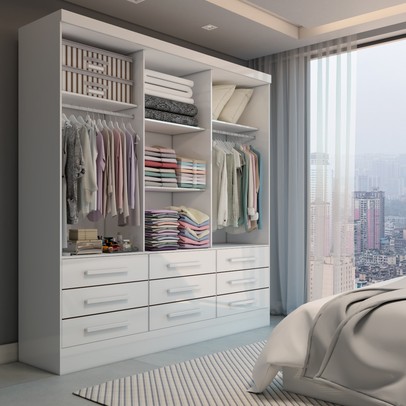 Guarda-Roupa Casal Ferrara 3 Portas 9 Gavetas Branco - Panorama Móveis