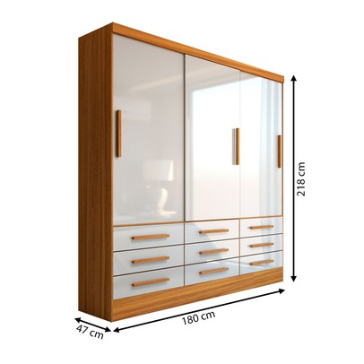 Guarda-Roupa Casal Ferrara 3 Portas 9 Gavetas Cinamomo/Off White - Panorama Móveis