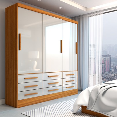 Guarda-Roupa Casal Ferrara 3 Portas 9 Gavetas Cinamomo/Off White - Panorama Móveis