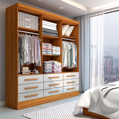 Guarda-Roupa Casal Ferrara 3 Portas 9 Gavetas Cinamomo/Off White - Panorama Móveis