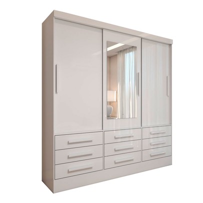Guarda-Roupa Casal Ferrara 3 Portas 9 Gavetas com Espelho Branco - Panorama Móveis