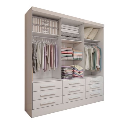 Guarda-Roupa Casal Ferrara 3 Portas 9 Gavetas com Espelho Branco - Panorama Móveis