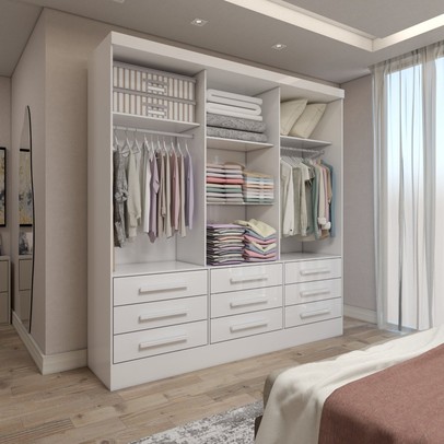 Guarda-Roupa Casal Ferrara 3 Portas 9 Gavetas com Espelho Branco - Panorama Móveis