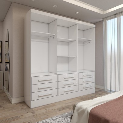 Guarda-Roupa Casal Ferrara 3 Portas 9 Gavetas com Espelho Branco - Panorama Móveis