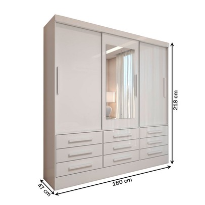 Guarda-Roupa Casal Ferrara 3 Portas 9 Gavetas com Espelho Branco - Panorama Móveis
