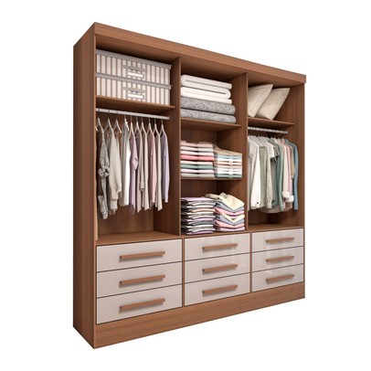 Guarda-Roupa Casal Ferrara 3 Portas 9 Gavetas com Espelho Cinamomo/Off White - Panorama Móveis