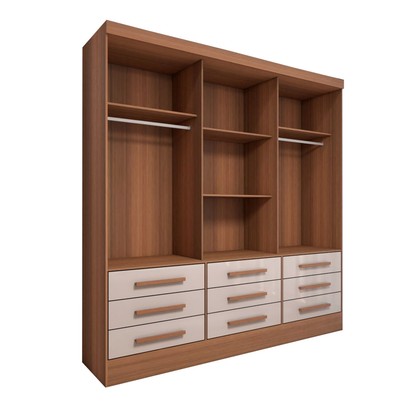 Guarda-Roupa Casal Ferrara 3 Portas 9 Gavetas com Espelho Cinamomo/Off White - Panorama Móveis