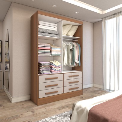 Guarda-Roupa Solteiro Guaianases 2 Portas 6 Gavetas Cinamomo/Off White - Panorama Móveis