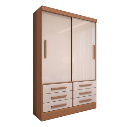 Guarda-Roupa Solteiro Guaianases 2 Portas 6 Gavetas Cinamomo/Off White - Panorama Móveis
