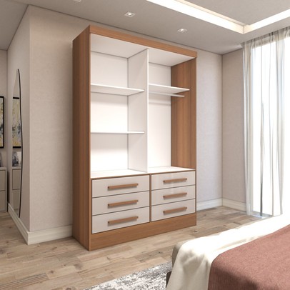 Guarda-Roupa Solteiro Guaianases 2 Portas 6 Gavetas Cinamomo/Off White - Panorama Móveis