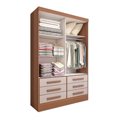 Guarda-Roupa Solteiro Guaianases 2 Portas 6 Gavetas Cinamomo/Off White - Panorama Móveis