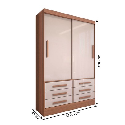 Guarda-Roupa Solteiro Guaianases 2 Portas 6 Gavetas Cinamomo/Off White - Panorama Móveis