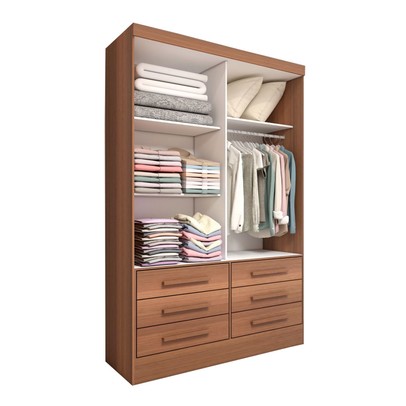 Guarda-Roupa Solteiro Guaianases 2 Portas 6 Gavetas Cinamomo/Off White Ripado - Panorama Móveis