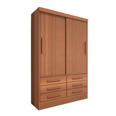 Guarda-Roupa Solteiro Guaianases 2 Portas 6 Gavetas Cinamomo/Off White Ripado - Panorama Móveis