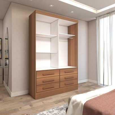 Guarda-Roupa Solteiro Guaianases 2 Portas 6 Gavetas Cinamomo/Off White Ripado - Panorama Móveis