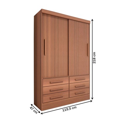 Guarda-Roupa Solteiro Guaianases 2 Portas 6 Gavetas Cinamomo/Off White Ripado - Panorama Móveis
