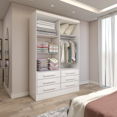 Guarda-Roupa Solteiro Guaianases 2 Portas 6 Gavetas com Espelho Branco - Panorama Móveis