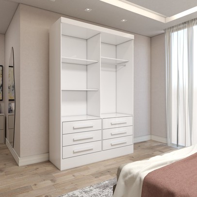 Guarda-Roupa Solteiro Guaianases 2 Portas 6 Gavetas com Espelho Branco - Panorama Móveis