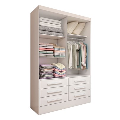 Guarda-Roupa Solteiro Guaianases 2 Portas 6 Gavetas com Espelho Branco - Panorama Móveis