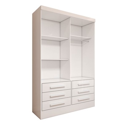 Guarda-Roupa Solteiro Guaianases 2 Portas 6 Gavetas com Espelho Branco - Panorama Móveis