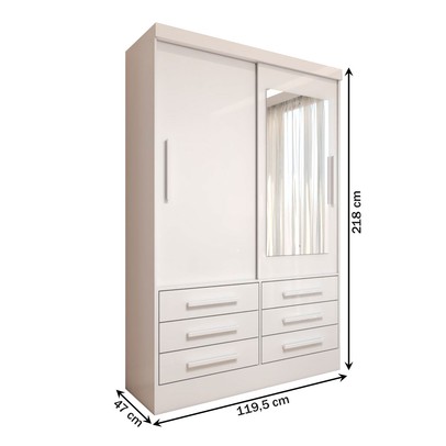Guarda-Roupa Solteiro Guaianases 2 Portas 6 Gavetas com Espelho Branco - Panorama Móveis
