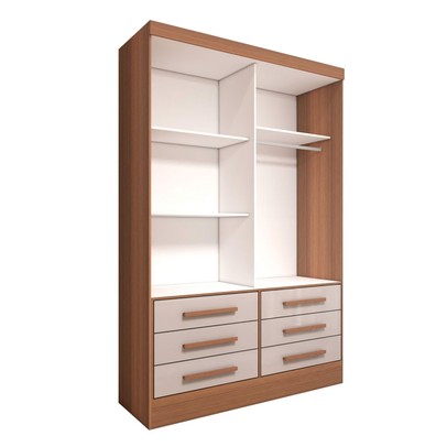 Guarda-Roupa Solteiro Guaianases 2 Portas 6 Gavetas com Espelho Cinamomo/Off White - Panorama Móveis