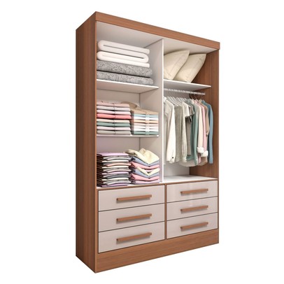 Guarda-Roupa Solteiro Guaianases 2 Portas 6 Gavetas com Espelho Cinamomo/Off White - Panorama Móveis